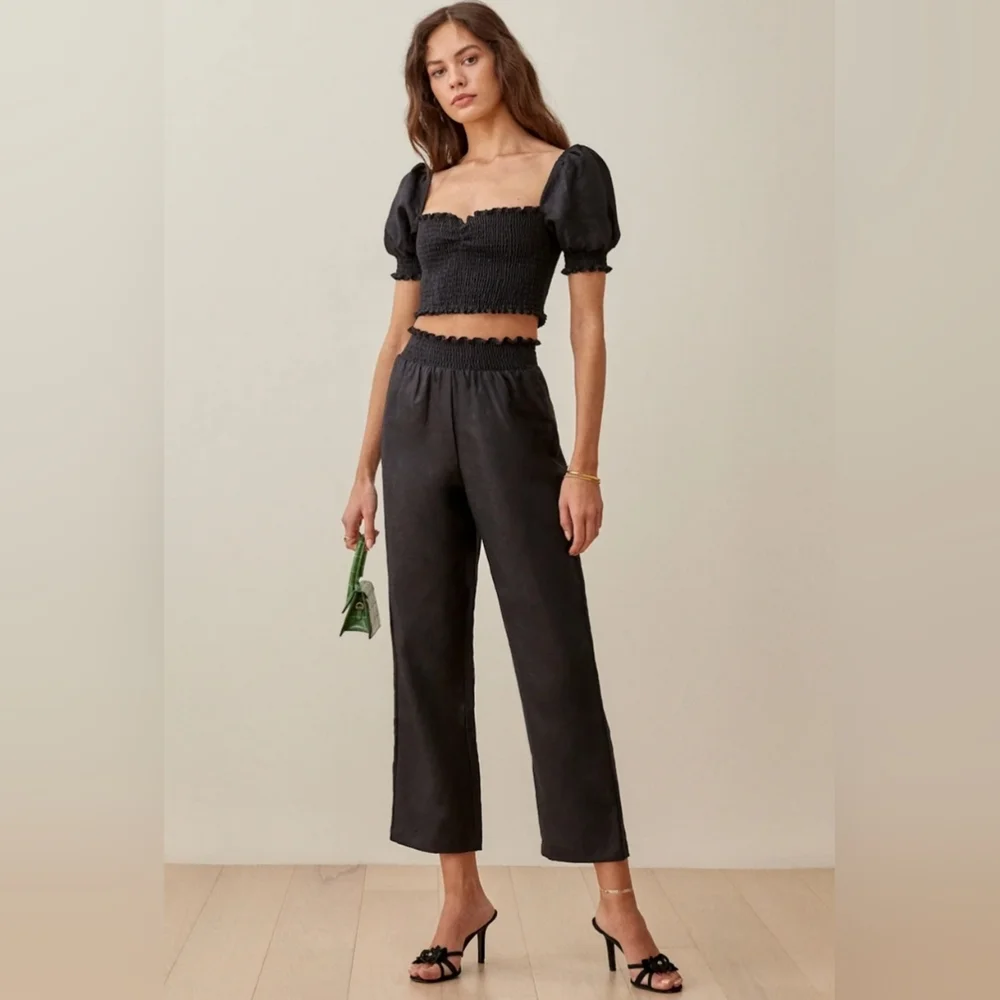REFORMATION Mora Linen Effortless Summer Chic Crop Top & Wide Leg Pants SIZE XS.